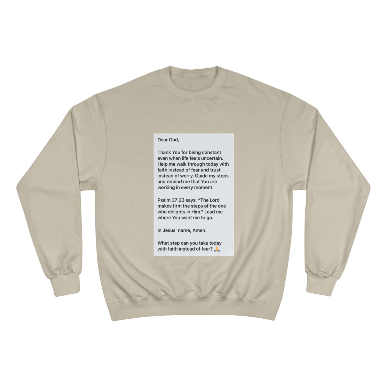 Faith Prayer Sweatshirt — Inspirational Scripture &amp; Gratitude Message with printed prayer design.