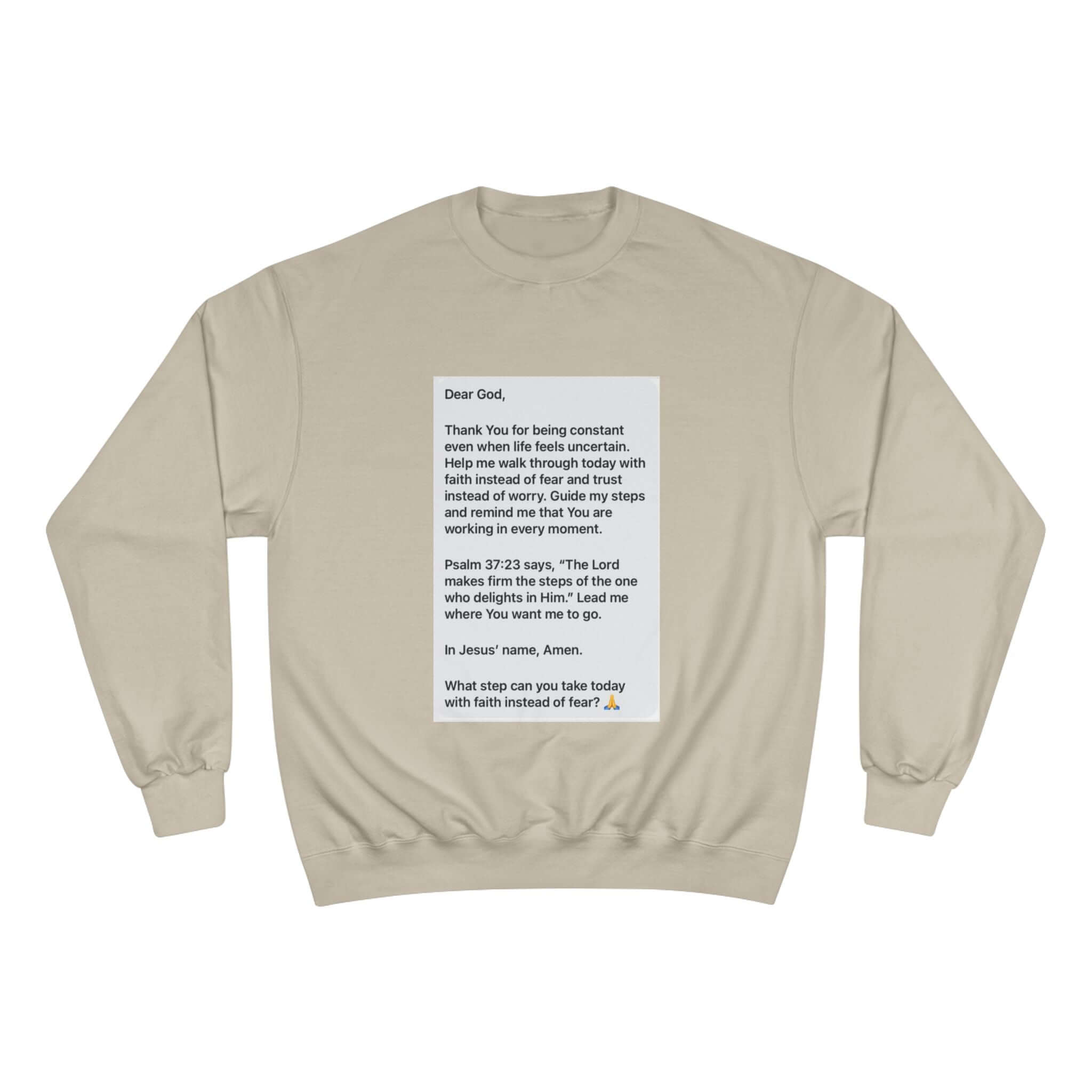 Faith Prayer Sweatshirt — Inspirational Scripture &amp; Gratitude Message with printed prayer design.