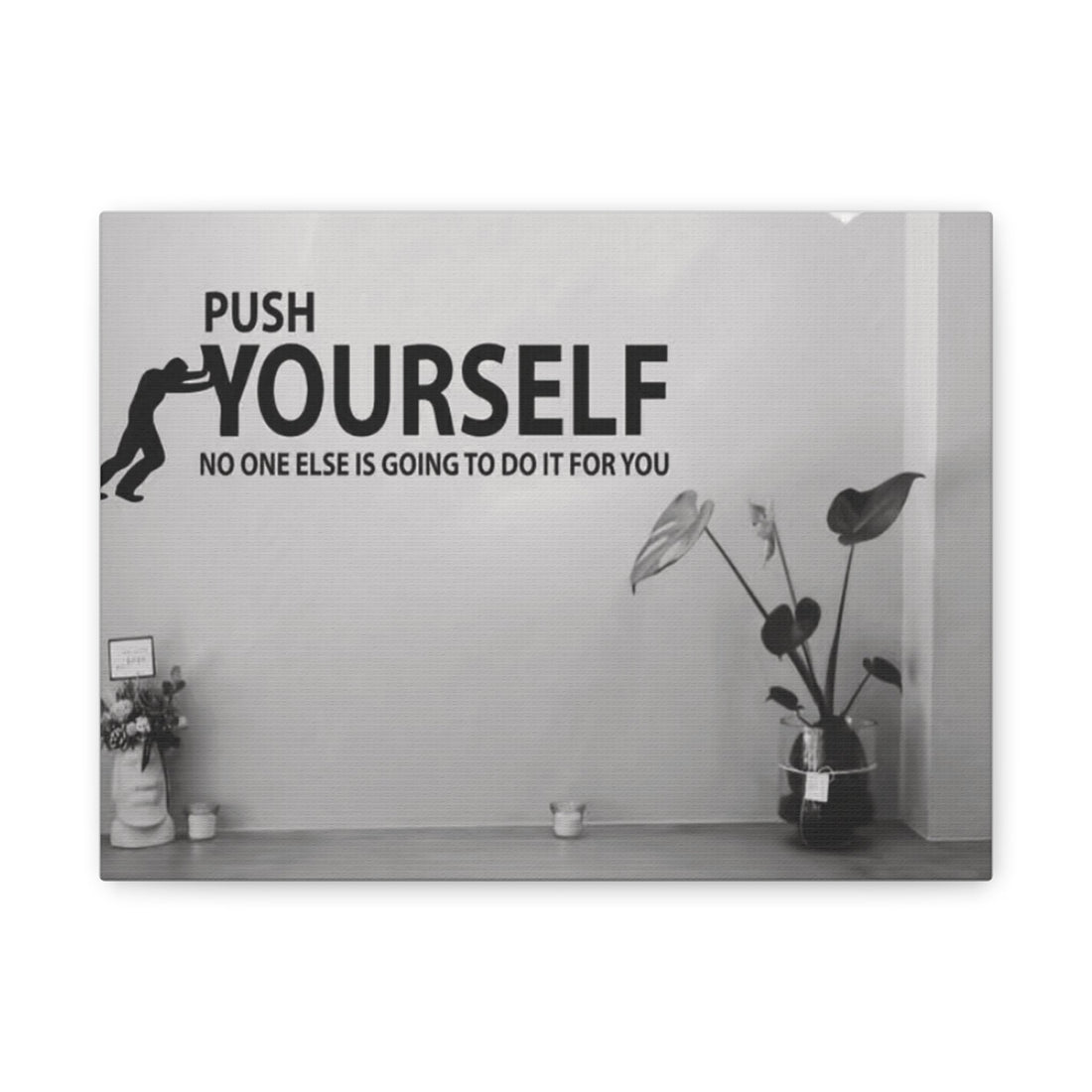 🎁 Toile murale "Push Yourself" – Citation de motivation sur toile tendue mate (7,1 % de réduction)