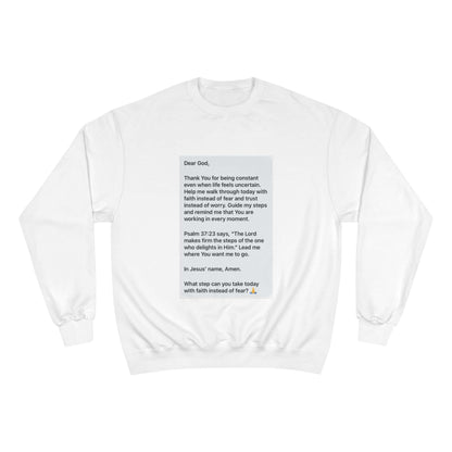 Faith Prayer Sweatshirt — Inspirational Scripture &amp; Gratitude Message with printed prayer-style text on a cozy white sweatshirt.