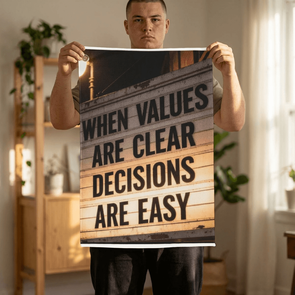 Golf Towel – "When Values Are Clear Decisions Are Easy" Motivational Golf Towel with Grommet and Clip