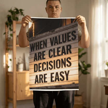 Golf Towel – "When Values Are Clear Decisions Are Easy" Motivational Golf Towel with Grommet and Clip