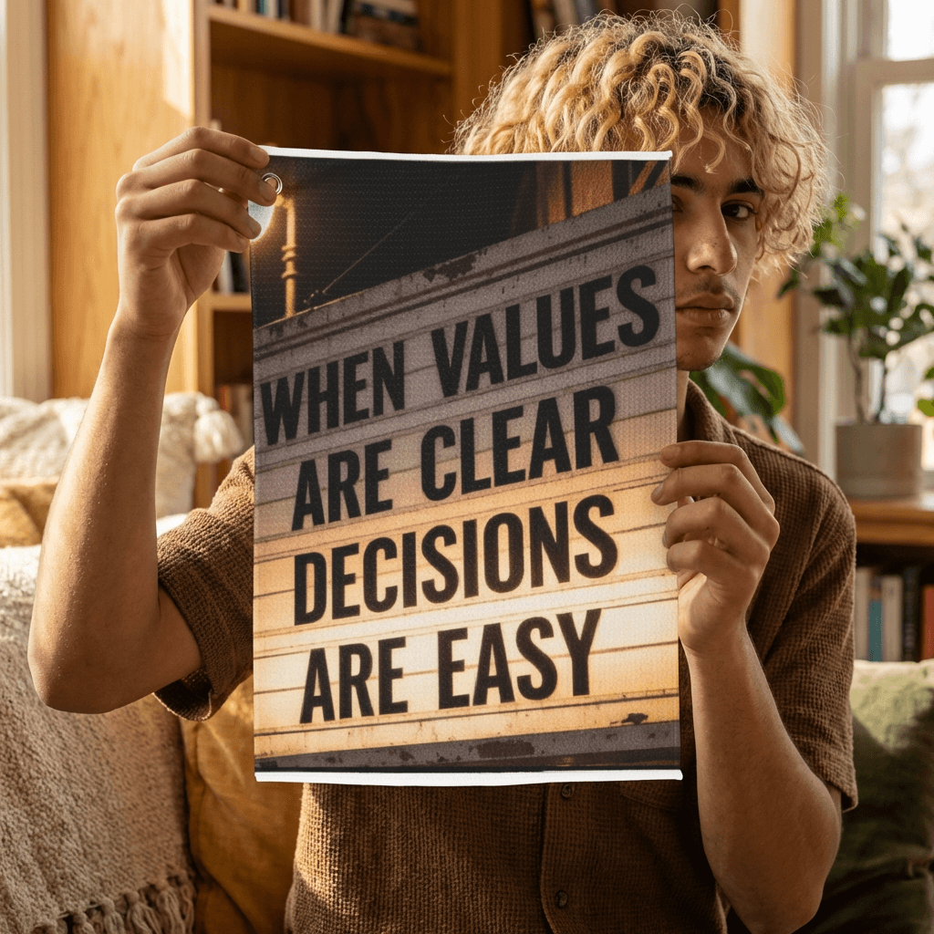 Golf Towel – "When Values Are Clear Decisions Are Easy" Motivational Golf Towel with Grommet and Clip