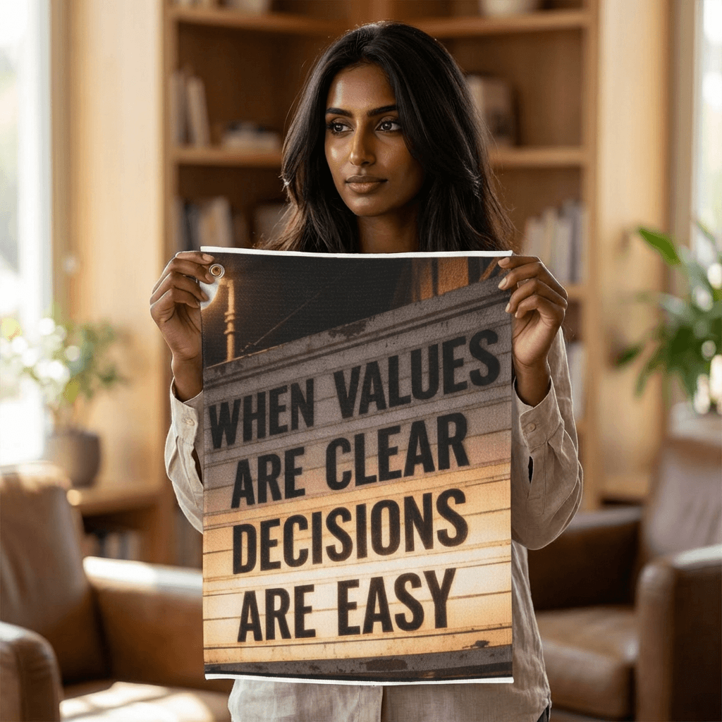 Golf Towel – "When Values Are Clear Decisions Are Easy" Motivational Golf Towel with Grommet and Clip