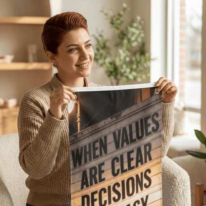 Golf Towel – "When Values Are Clear Decisions Are Easy" Motivational Golf Towel with Grommet and Clip
