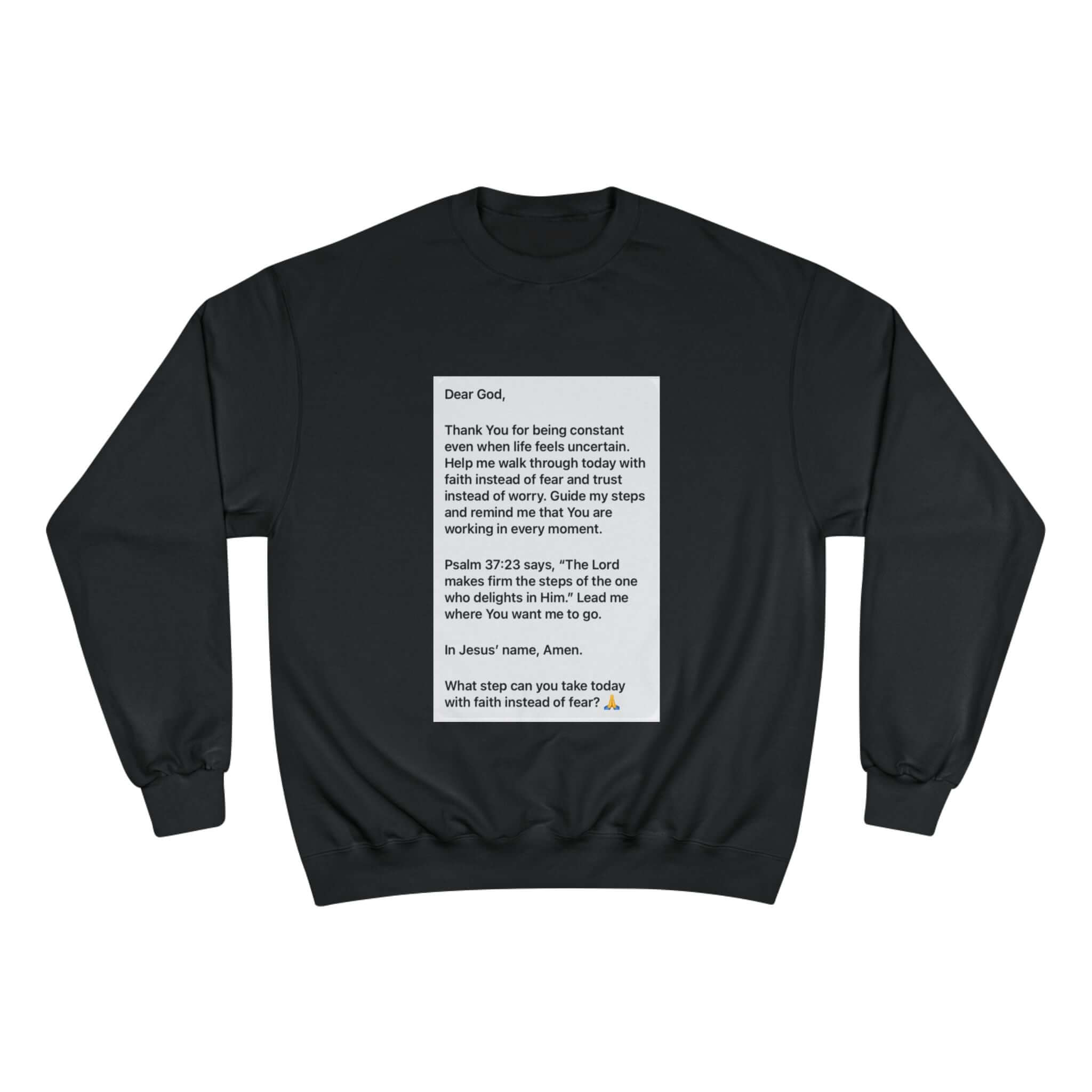 Faith Prayer Sweatshirt — Inspirational Scripture &amp; Gratitude Message with motivational quotes and prayer printed on it.