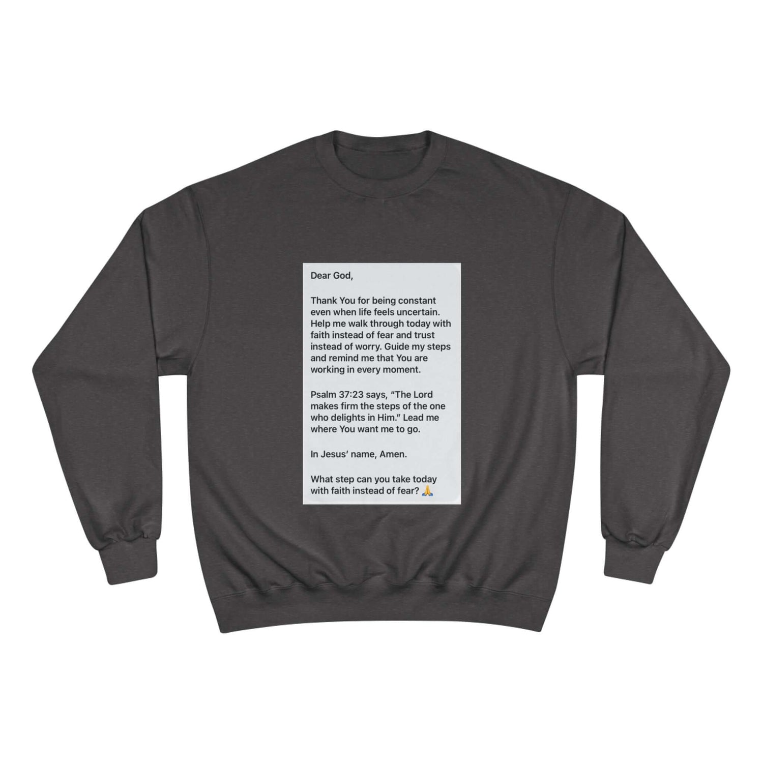 Faith Prayer Sweatshirt — Inspirational Scripture &amp; Gratitude Message featuring a printed prayer and motivational quotes.