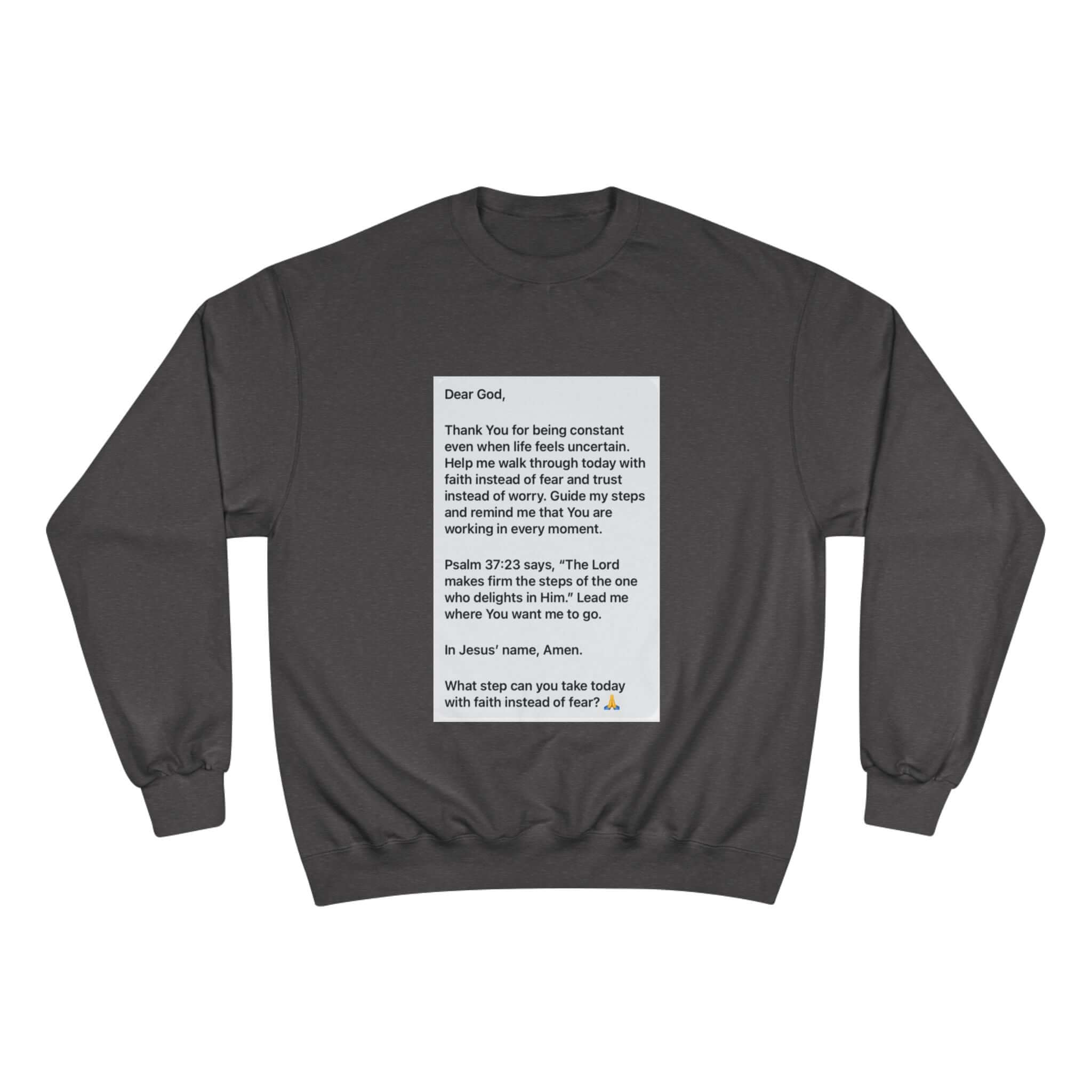 Faith Prayer Sweatshirt — Inspirational Scripture &amp; Gratitude Message featuring a printed prayer and motivational quotes.